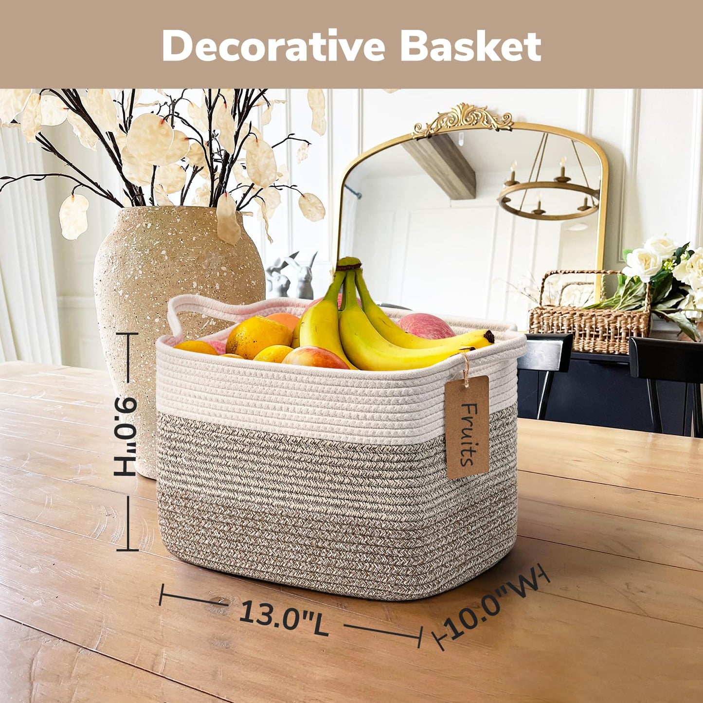 TIMEYARD Storage Basket Shelf Basket with Handles Woven Organizer