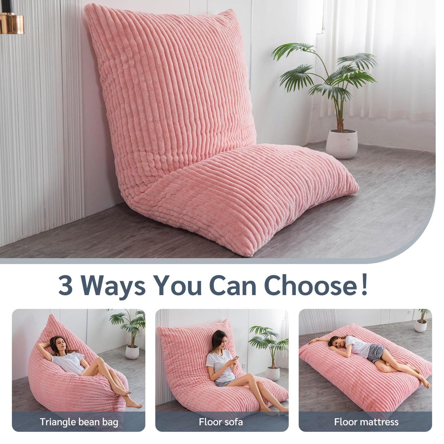 MAXYOYO Bean Bag Chairs, Bean Bag Bed for Adults High-Density Foam Filling, Convertible Sofa Bed Faux Fur, Giant Bean Bag Chairs for Adults