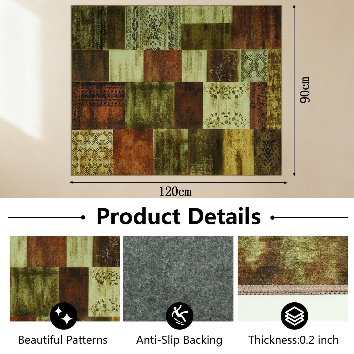 Homcomodar Office Chair Mat for Hardwood Floor 90x120cm Floor Mat Taupe