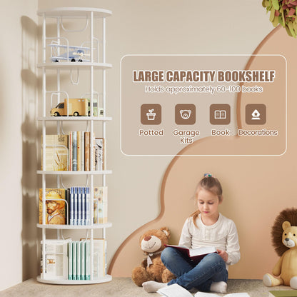 OCTORO 5 Tier Rotating Bookshelf, 360° Corner Bookshelf Tower, Round Revolving Bookcase with Adjustable Levels, Spinning Book Shelf for Home Office
