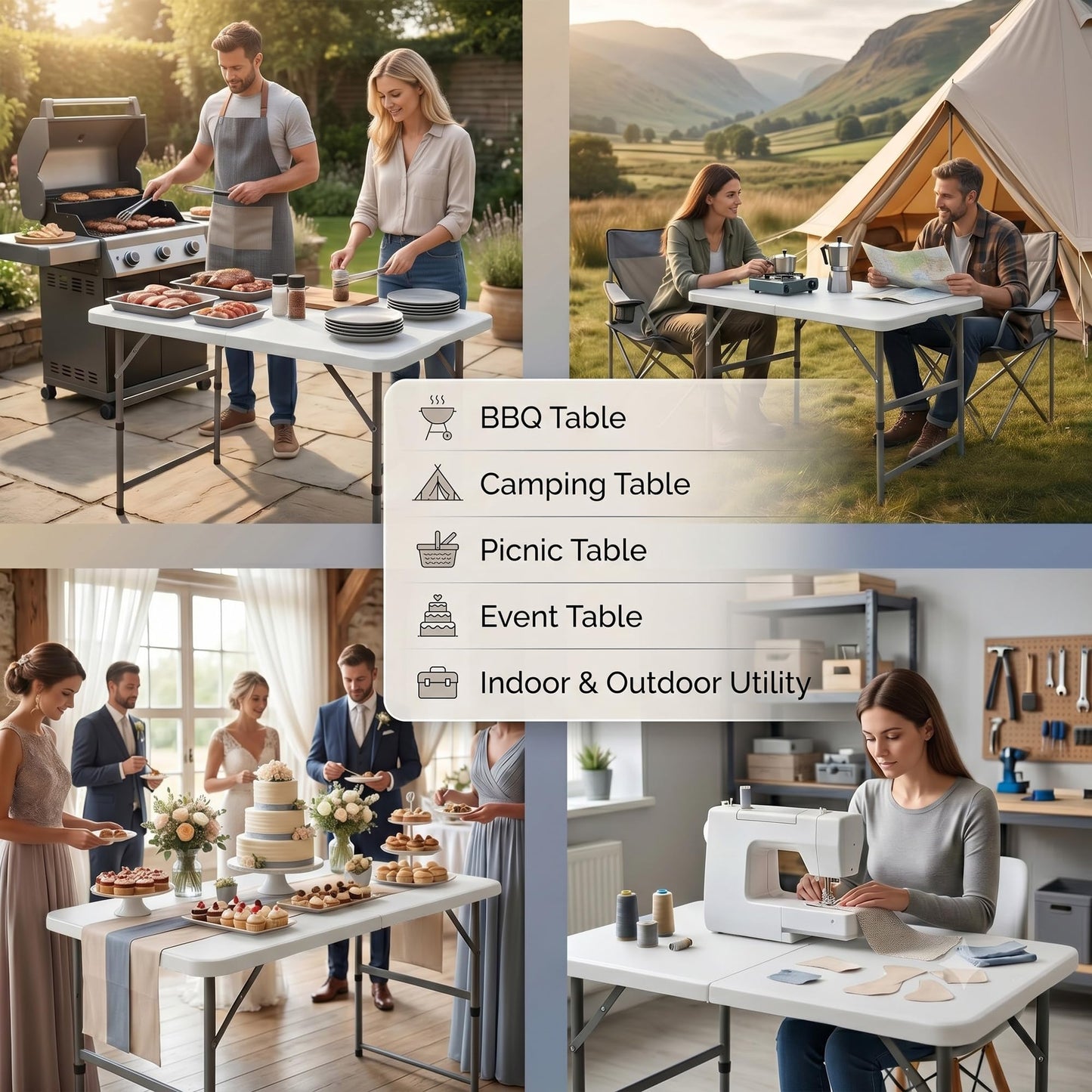 HomlyPro Heavy Duty 4FT Folding Table 120x60cm, White, Plastic Folding Desk Portable as Camping Table, Picnic, BBQ