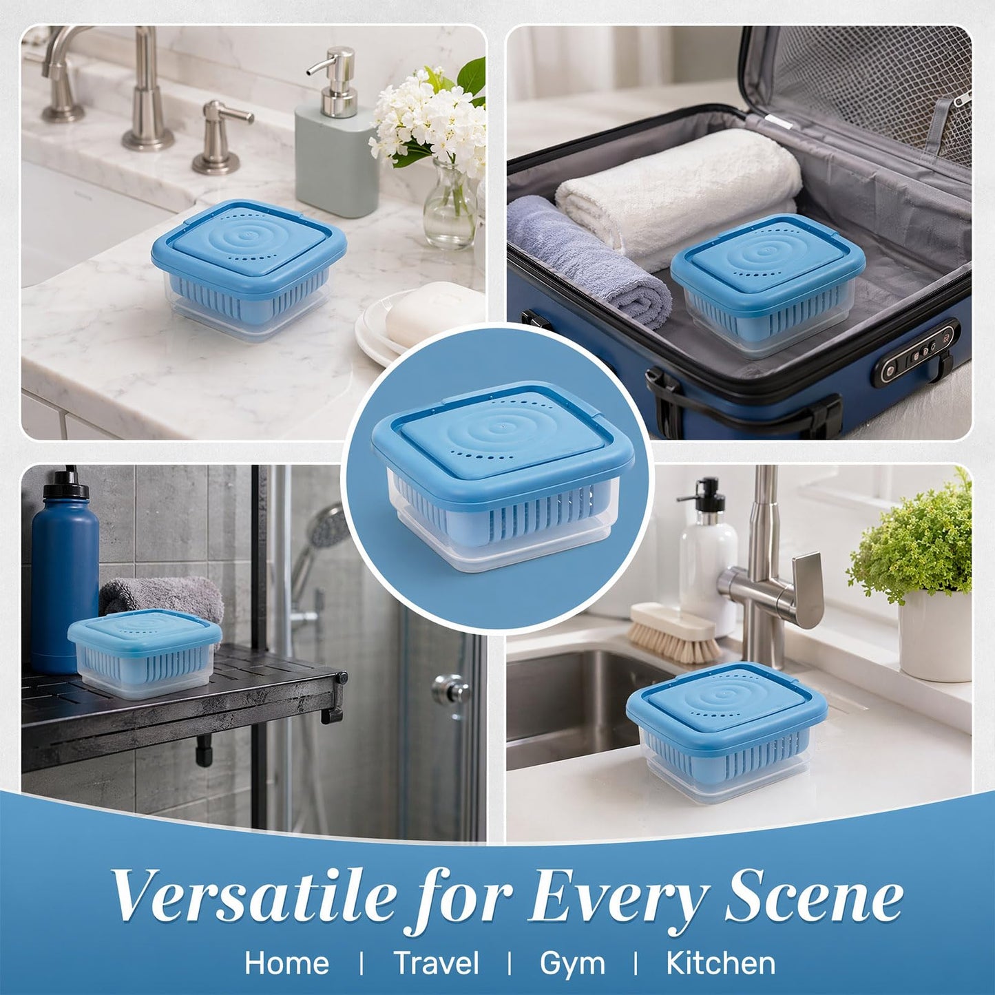 Travel Soap Case with Lid Leakproof Soap Box Square Soap Dish with Drainage Layer Portable Shower Shampoo Bar Holder for Gym Bathroom Camping