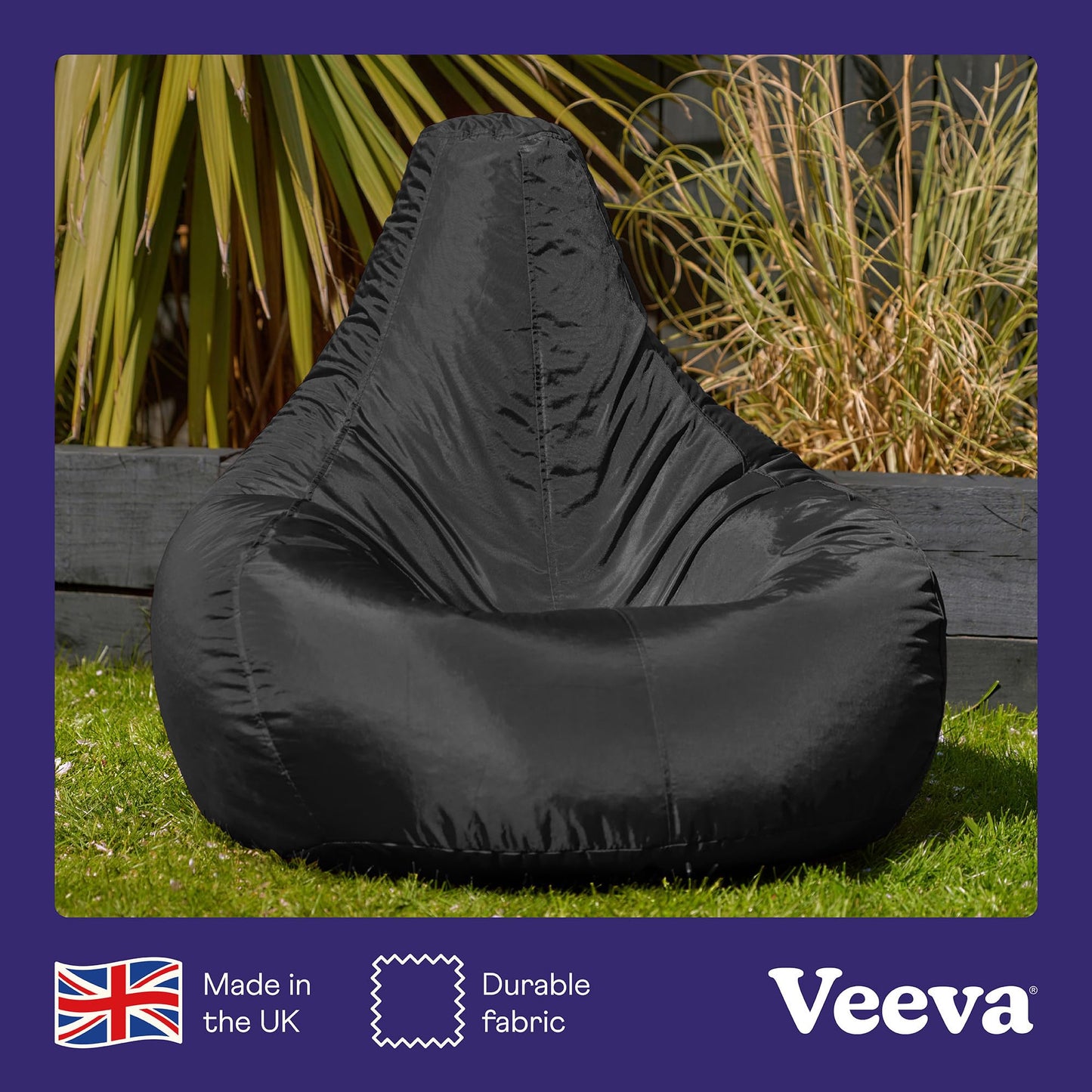 Bean Bag Bazaar Recliner Gaming Bean Bag Chair, Black, Indoor Outdoor Water Resistant Fabric, Large Beanbag with Filling Included, Gaming Chair,