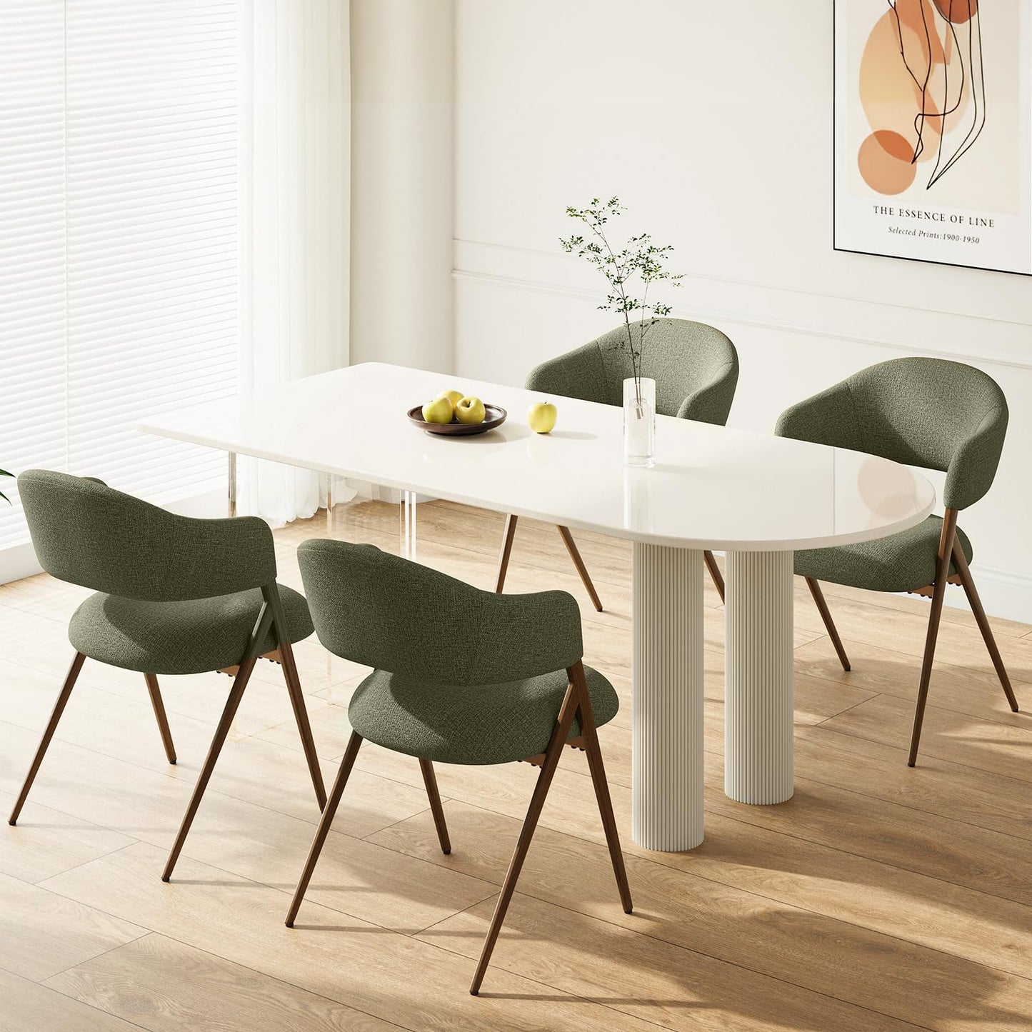 COLAMY Ergonomic Linen Dining Chair with 135° Recline, Breathable Cotton-Linen Fabric, Wooden-Look Metal Legs, 125kg Capacity