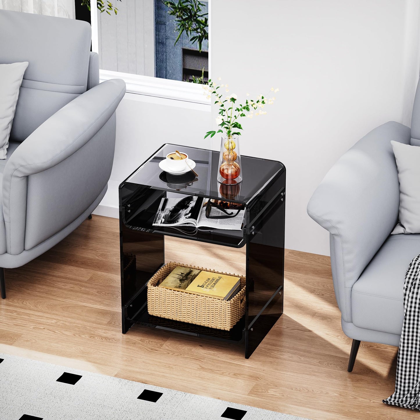 Acrylic Clear Side Table, Bedside Table, 15.7"x19.7"x11.8" (Black, 15.7"x11.8"x19.7")