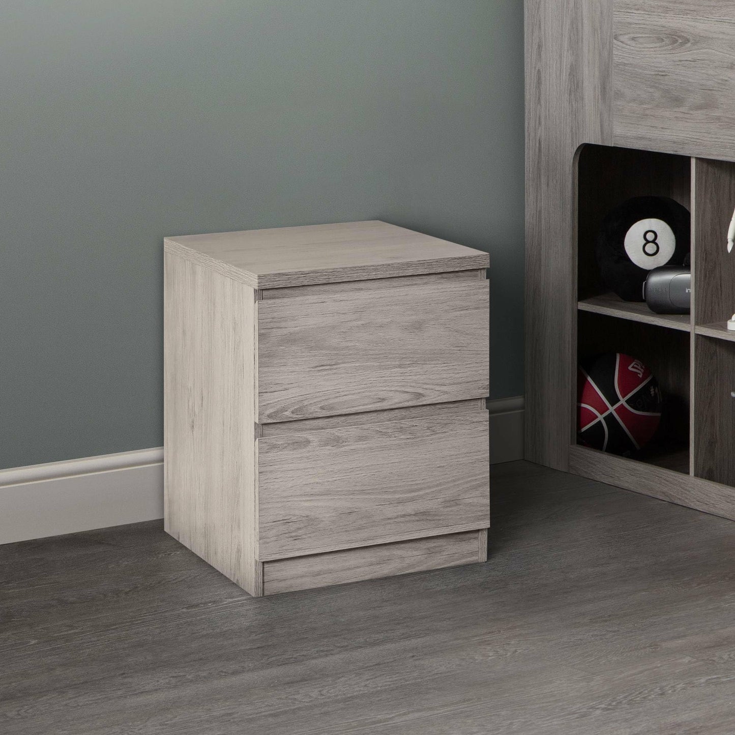 Julian Bowen Jupiter Bedside Table, 2 Drawer, Grey Oak - H56.5 x W45cm