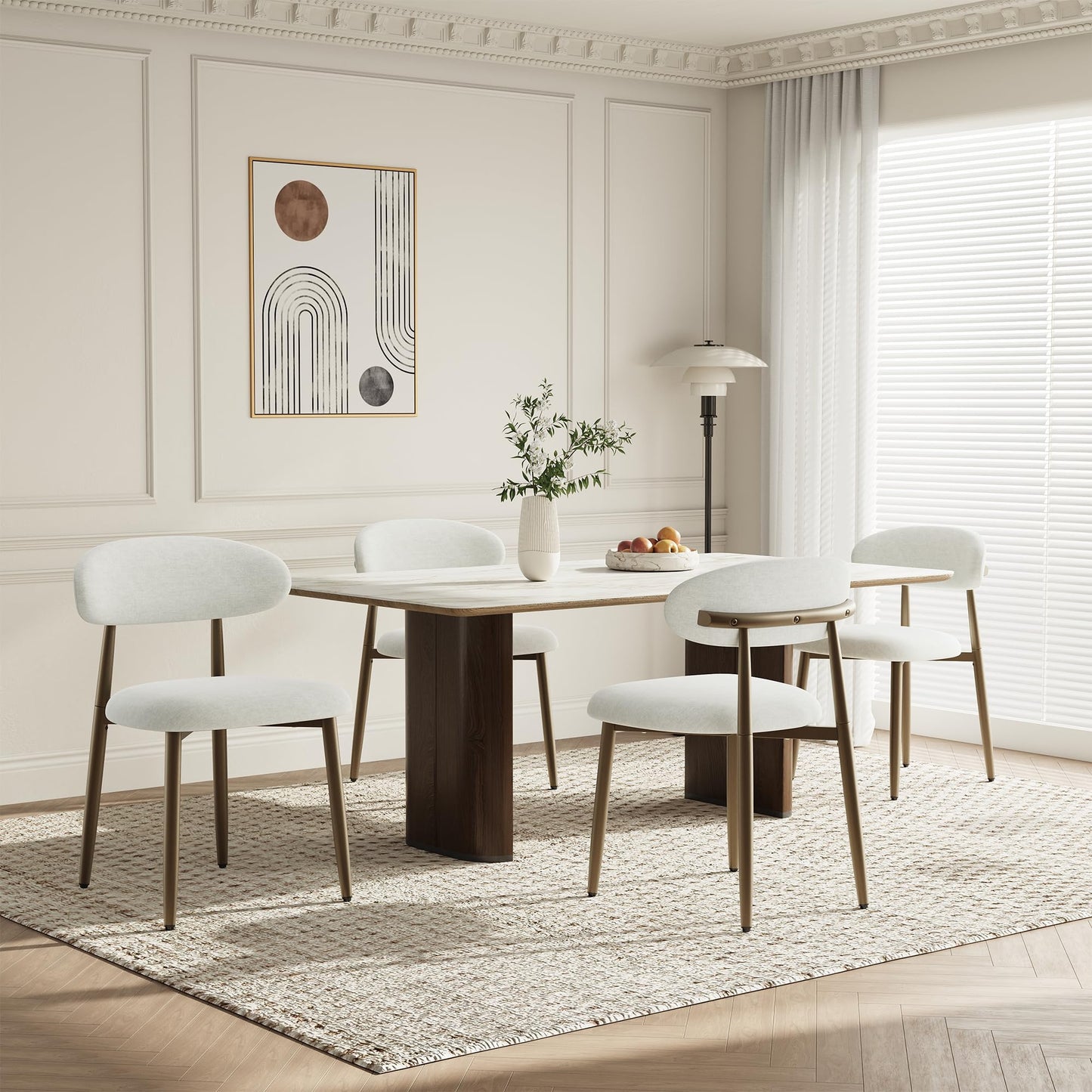Dining Chairs Set of 4, Upholstered Dining Room Chairs with Ergonomic Curved Backrest, Metal Frame Kitchen Chairs
