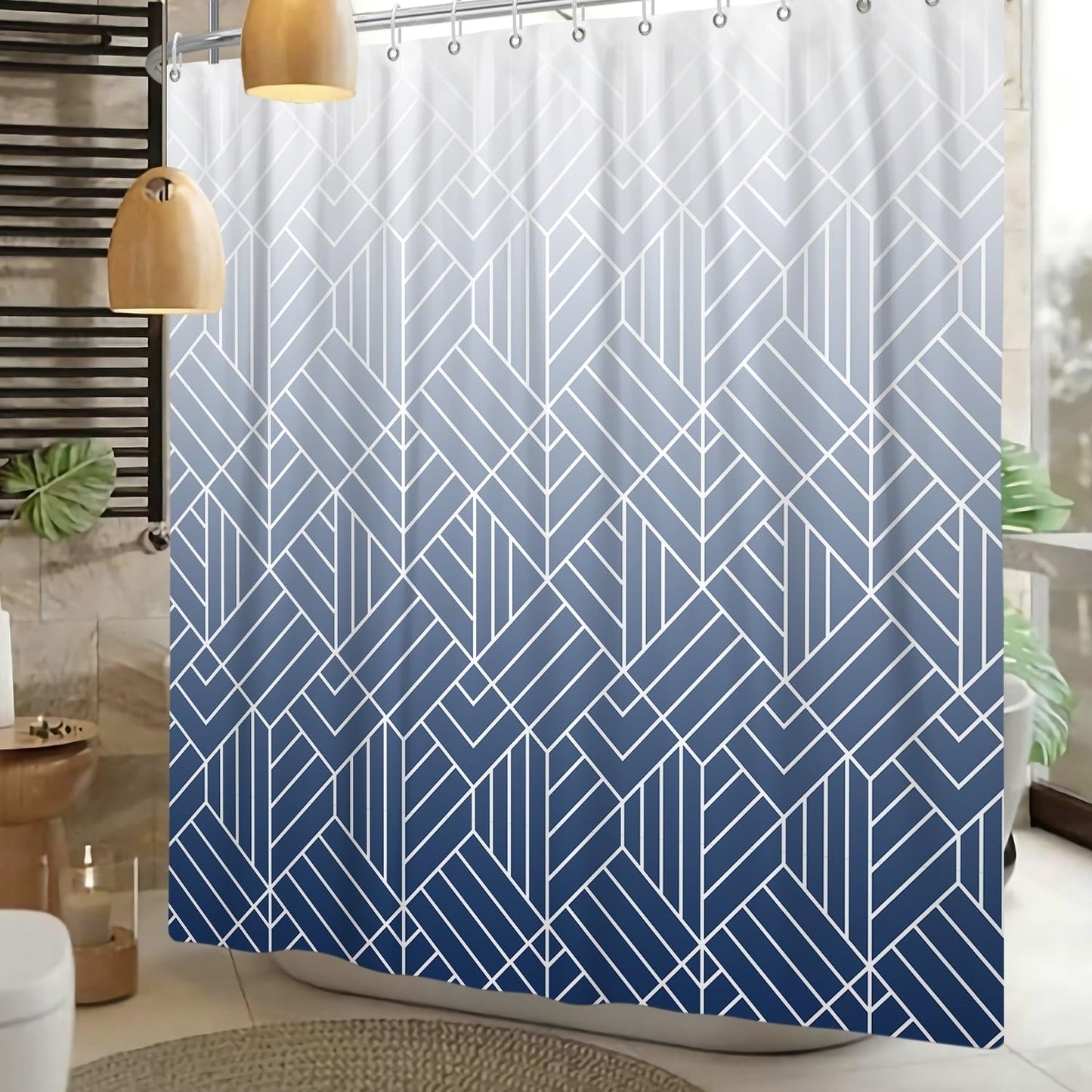 Xiaoterna 120x200cm Modern Abstract Stripes Shower Curtain White Blue Gradient Lines Waterproof Polyester Bathroom Curtain Geometry Aesthetics
