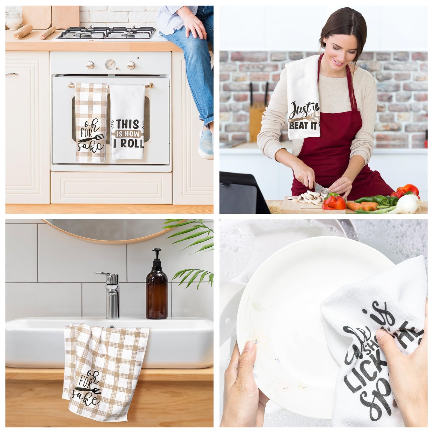 R HORSE 5Pcs Funny Kitchen Dish Towel Set Absorbent Quick Dry Cloth