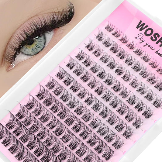 Wosheer Cluster Lashes Individual Eyelashes Clusters 8-16MM Natural Cluster Lashes Wispy D Curvature DIY Lash Extensions (Only Rougee Lash)