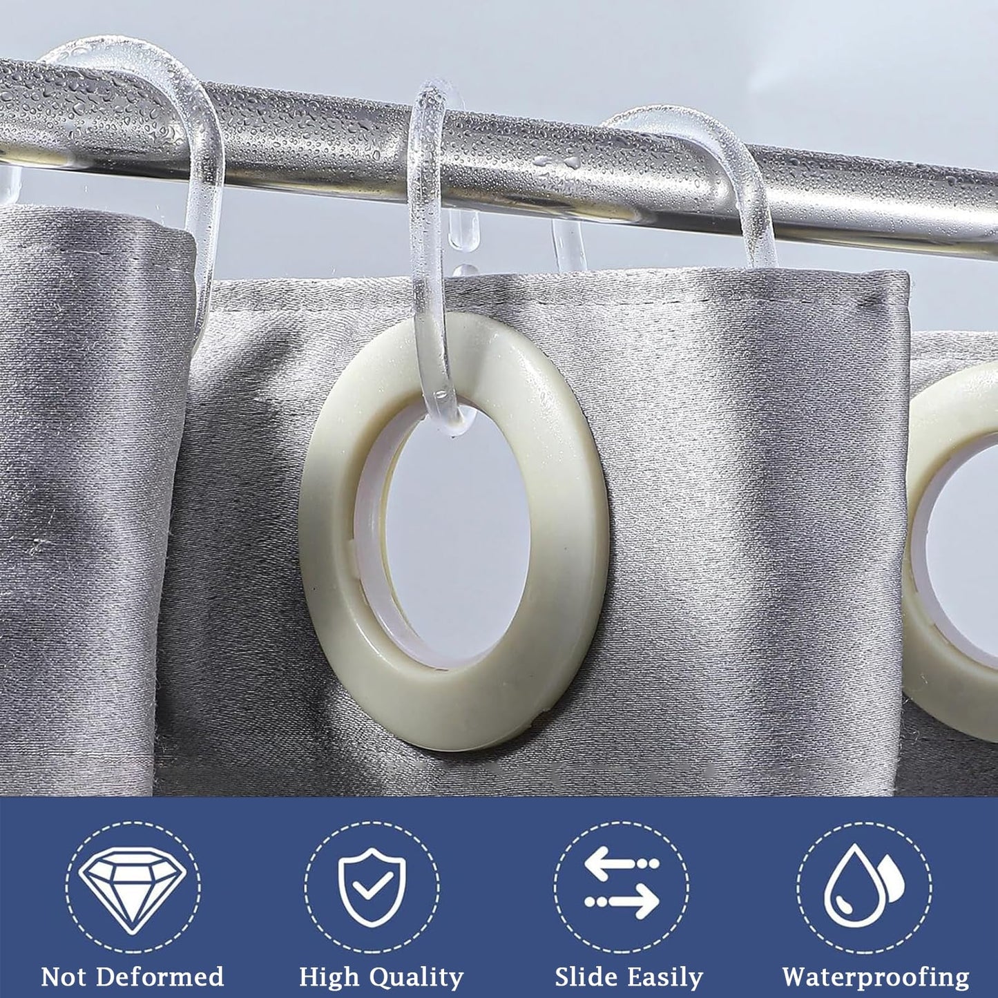 Plastic Shower Curtain Rings - 24 Pack No Rust Bathroom Hooks with Silent Glide C-Shape Design, Rust Resistant Shower curtain hooks for Bathroom