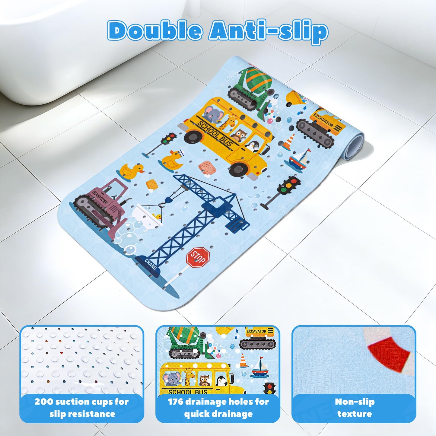 UNEEDE Baby Bath Mat Non Slip - 100x40cm