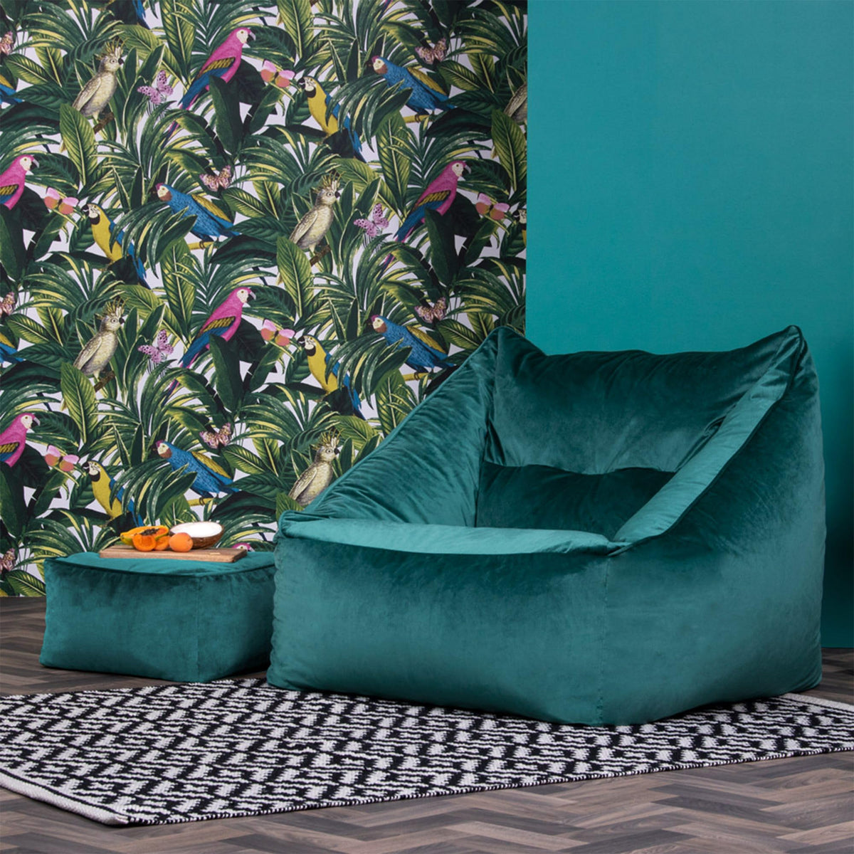icon Natalia Velvet Bean Bag Chair & Footstool with Filling Included, Teal