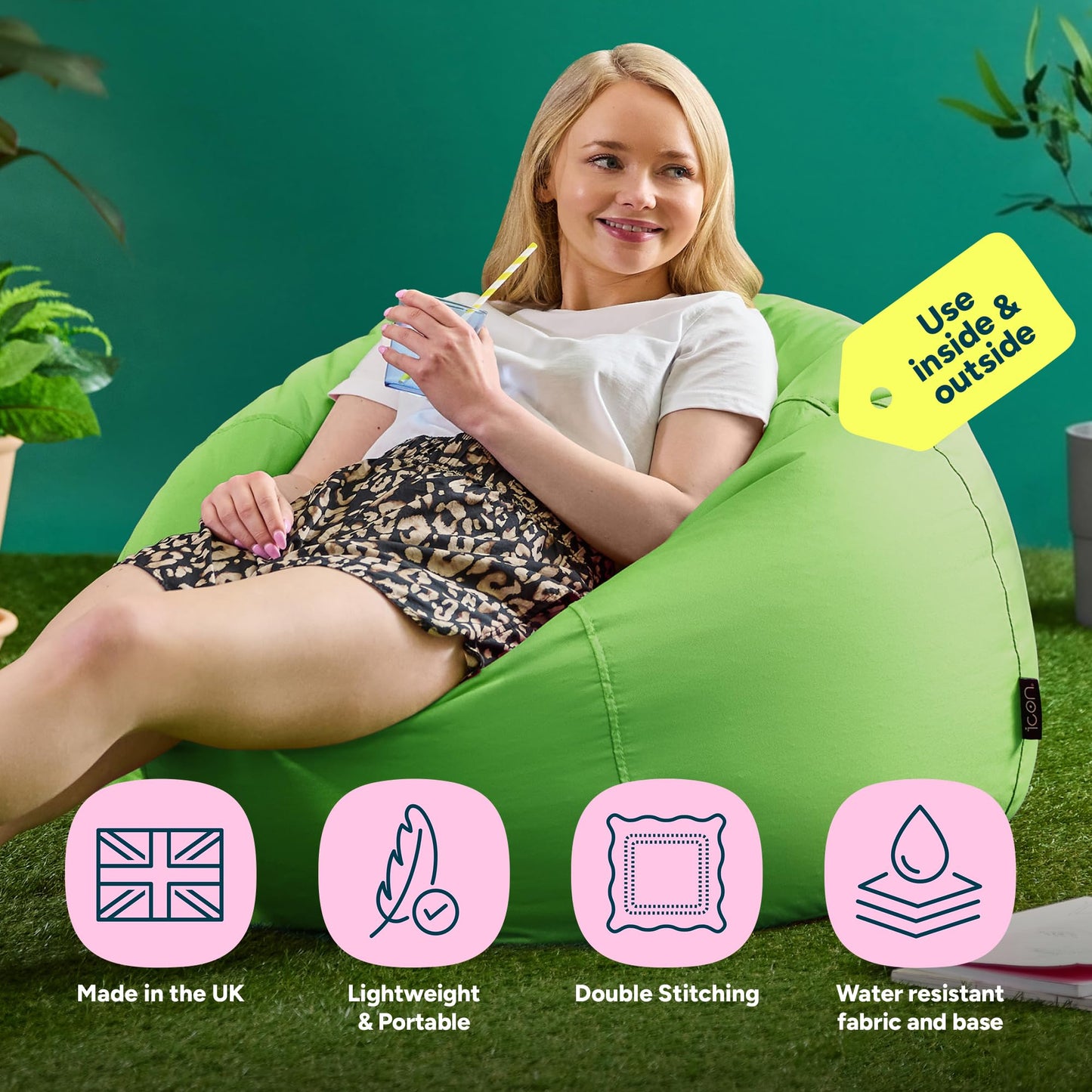 Bean Bag Bazaar Kingston Outdoor Bean Bag with Filling Included, Green