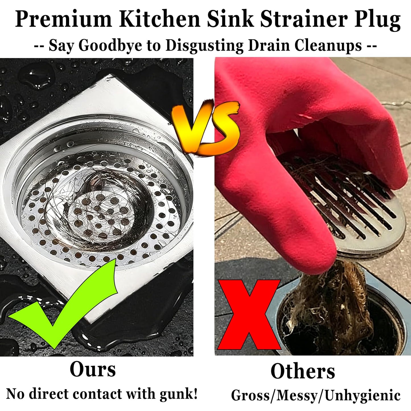 Stainless Steel Kitchen Sink Strainer Plug, Standard Strainer Drain Protector Hair/Food Catcher for Bathroom, Kitchen, Shower