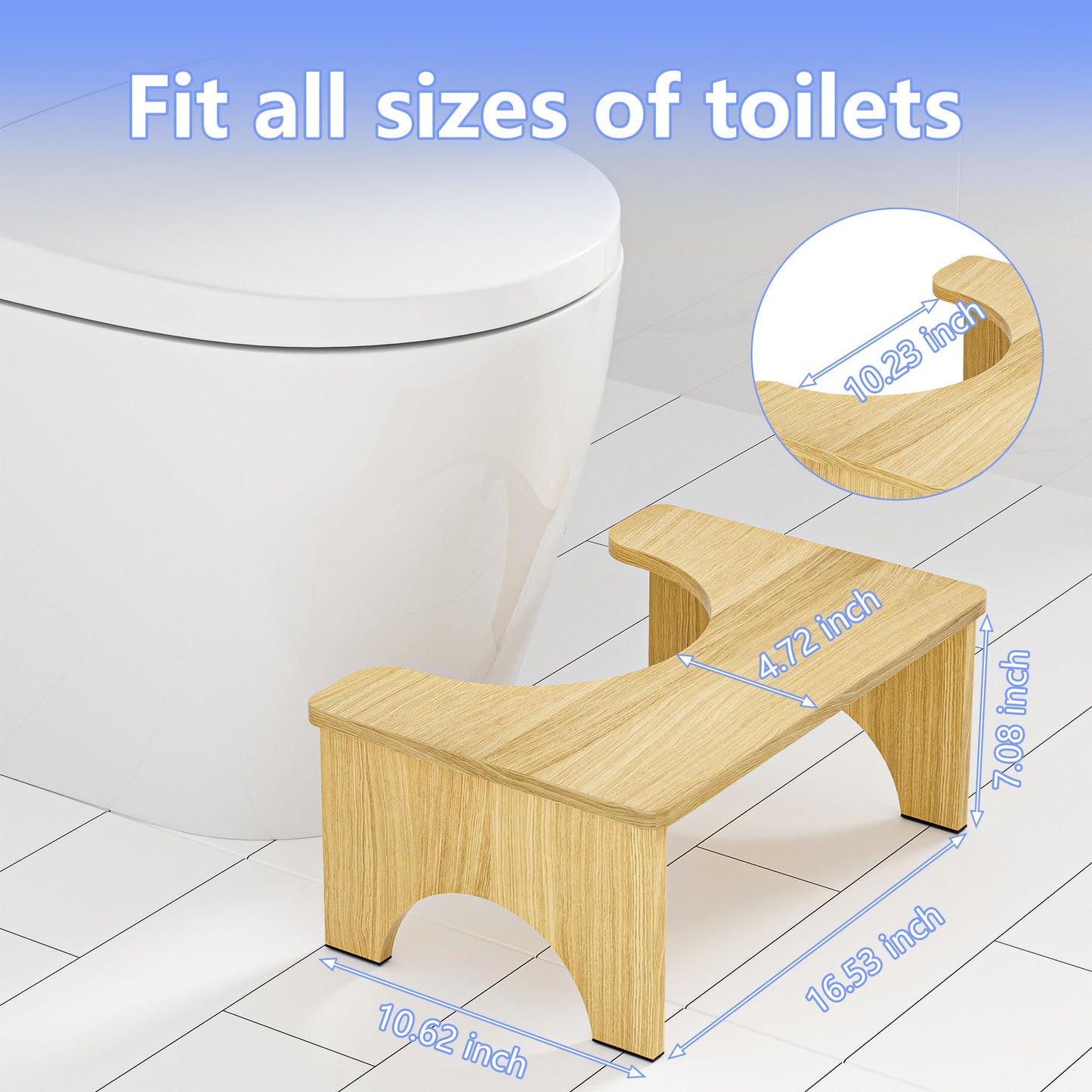Folding Bamboo Squatting Potty for Adult Toilet Stool, 7 Inch Non-Slip Toilet Poo Stool Adult, Kids Aid and Seniors, Portable and Space-Saving