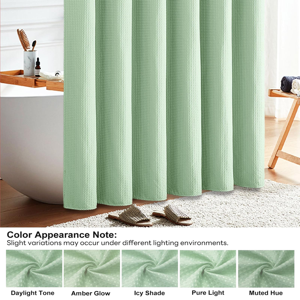 BTTN Narrow Waffle Shower Curtain, Waterproof, 92x182cm, Mint Green