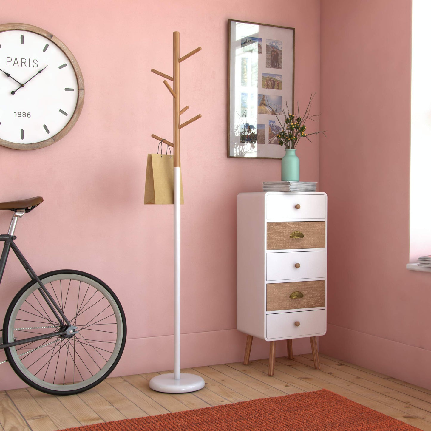 Versa Malmö Minimalist Style Coat Rack, with 6 hooks for clothing or bags for the Hall, Measurements (H x L x W) 171 x 28 x 28 cm, Metal and Wood
