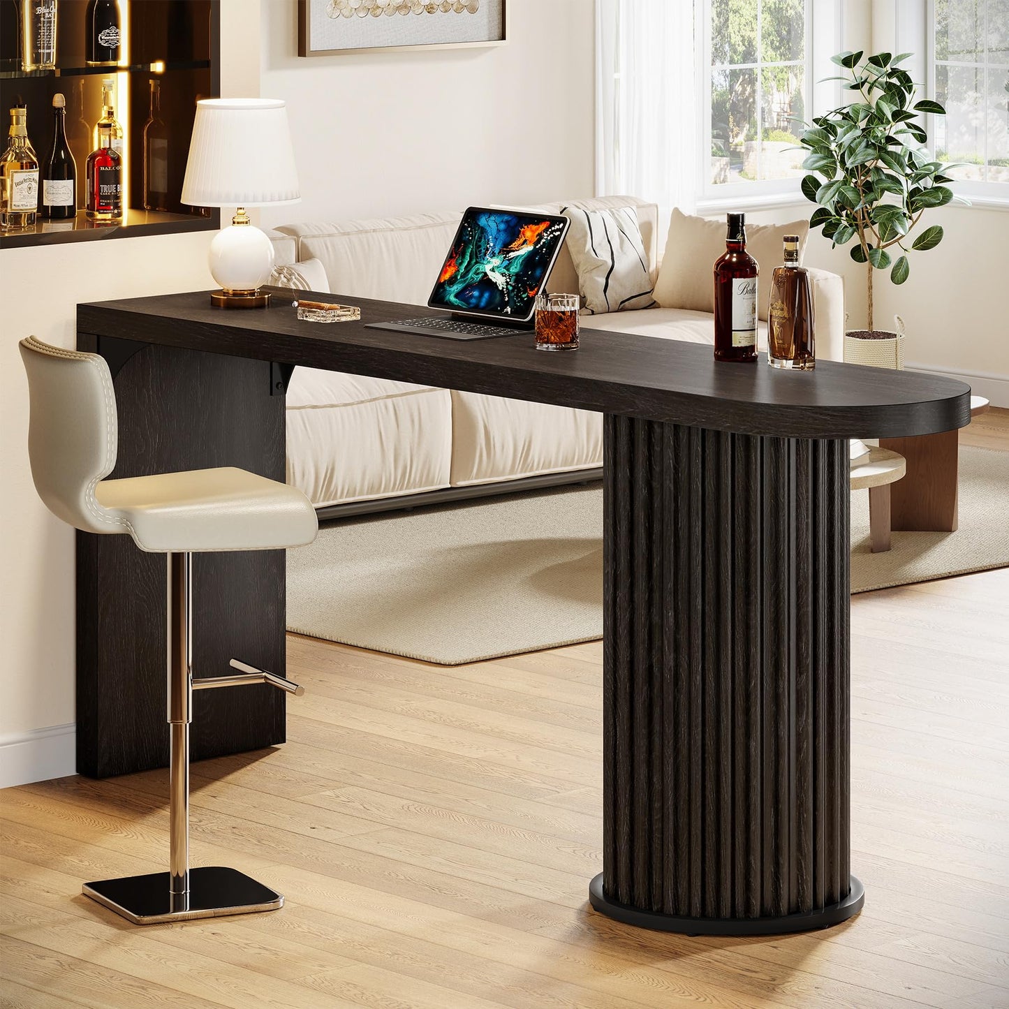 Tribesigns Bar Table, 63-Inch Modern Counter Height Pub Table with Fluted Round Base, Narrow Long High Top Table