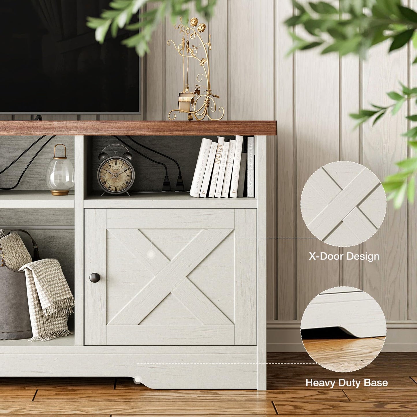 Coleshome White TV Unit, TV Stand Cabinet with Sockets, USB and LED