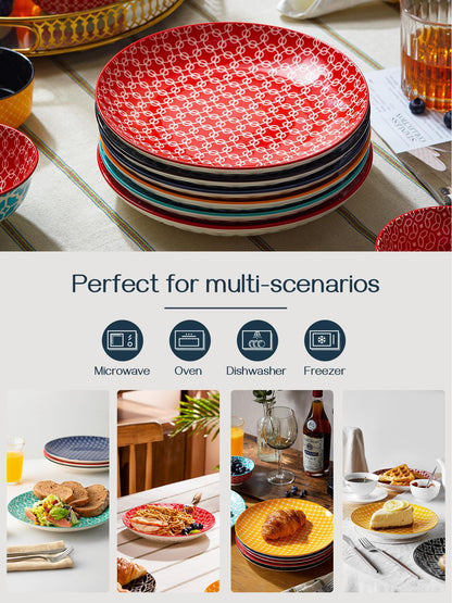 DOWAN 21.6cm Colorful Side Plates, Dessert Plates for Salad, Pasta, Pancakes, Steak - Small Serving Plates for Party, Wedding, Easter, Restaurant,