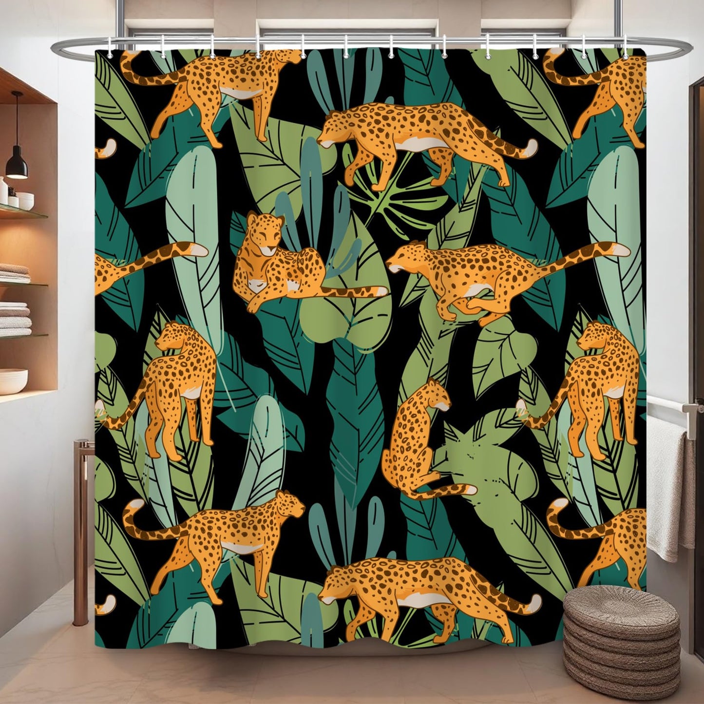 Jungle Leopard Shower Curtain with Hooks for Bathroom Waterproof 180x180cm