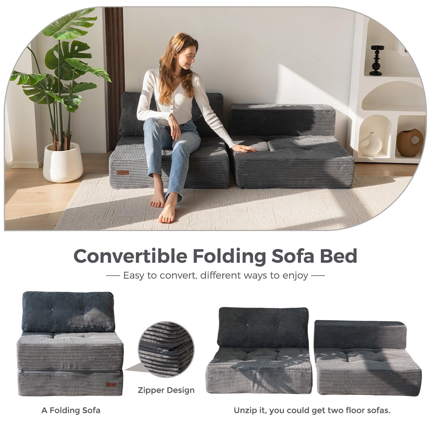 MAXYOYO Folding Sofa Bed, Convertible Sofa Bed with High-Density Support Foam, Portable 4 in 1 Fold Out Chair to Floor Lounger