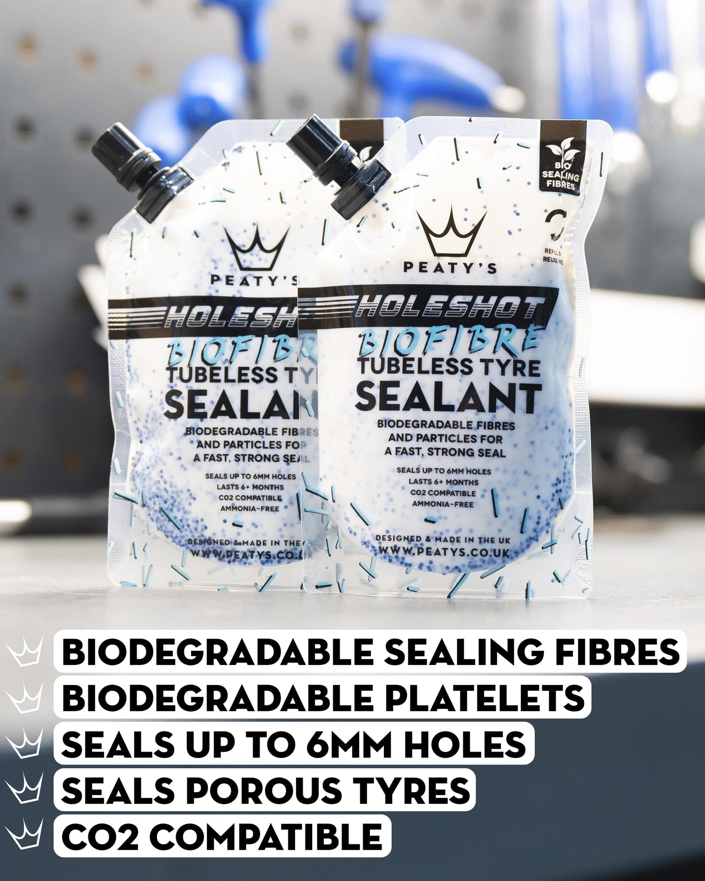Peaty's Tubeless Wheel Conversion Kit - Enduro & DH (Wide) - 35mm Tape / 42mm Valves / 2x 120ml Holeshot Biofibre Sealant Pouch, Black