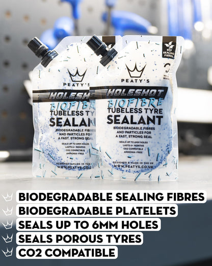 Peaty's Tubeless Wheel Conversion Kit - Enduro & DH (Wide) - 35mm Tape / 42mm Valves / 2x 120ml Holeshot Biofibre Sealant Pouch, Black