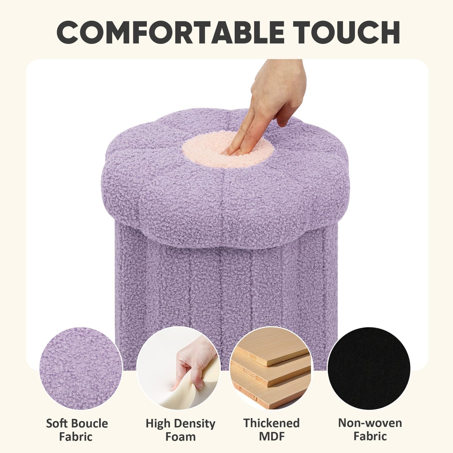 PINPLUS Small Folding Storage Ottoman with Lid, 32x32x29 cm, Purple
