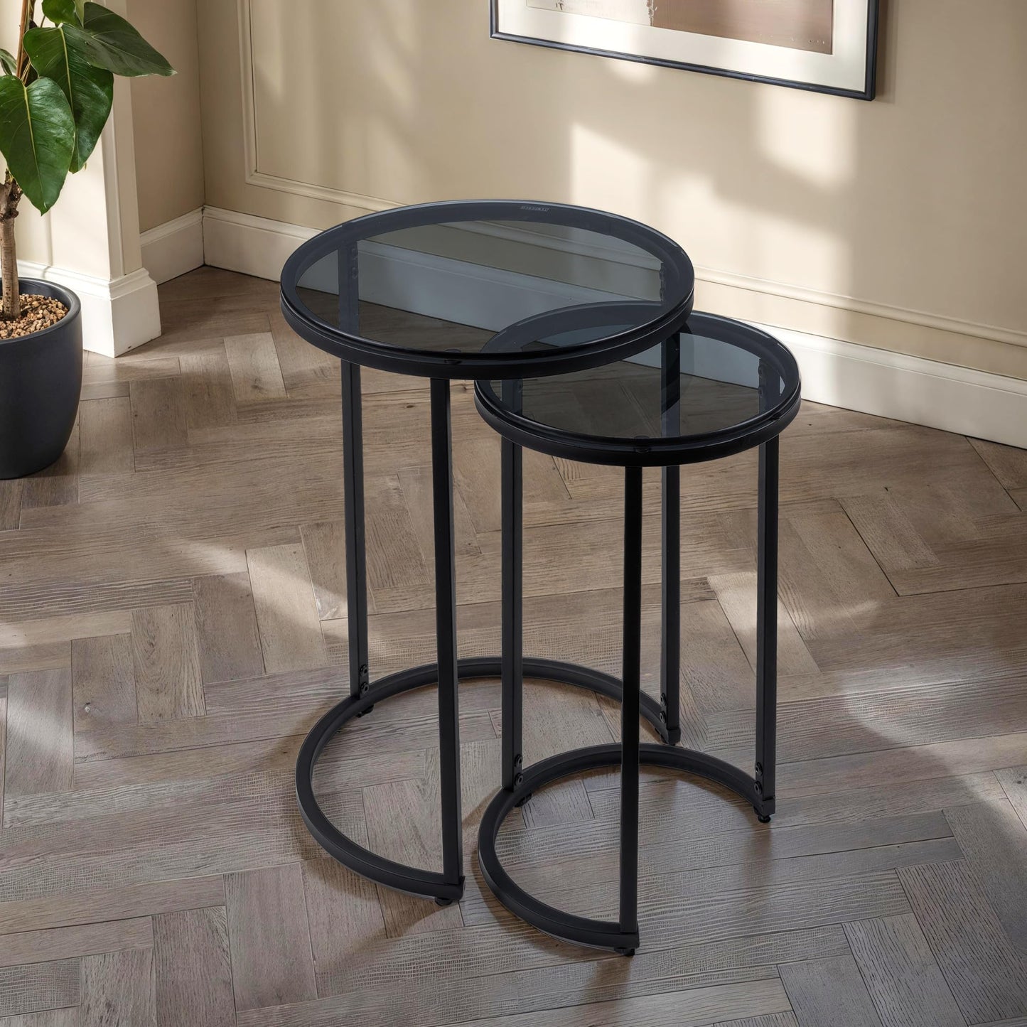 Julian Bowen Chicago Nest of Tables, Set of 2, Smoked Glass - H55 x W40cm