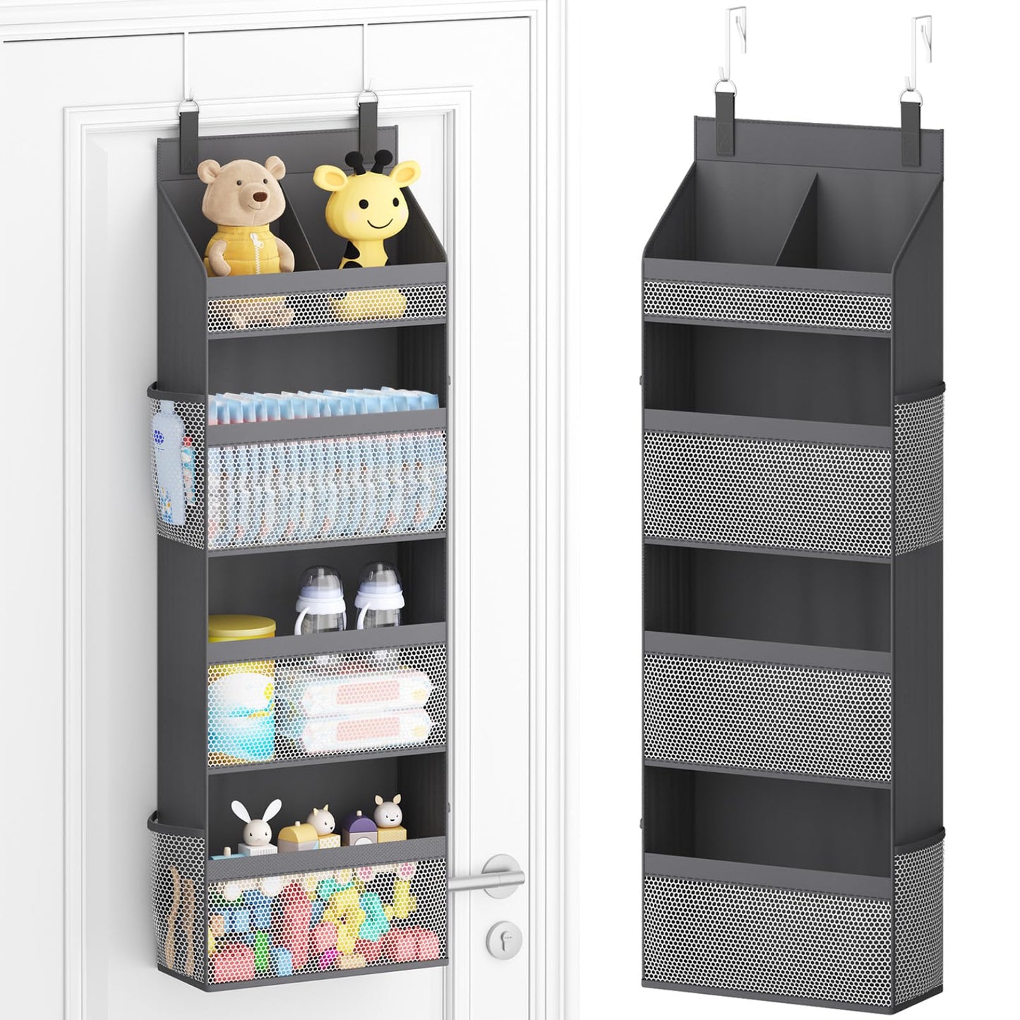 Lifewit 4 Tier Over the Door Diaper Organiser, Hanging Storage, Gray