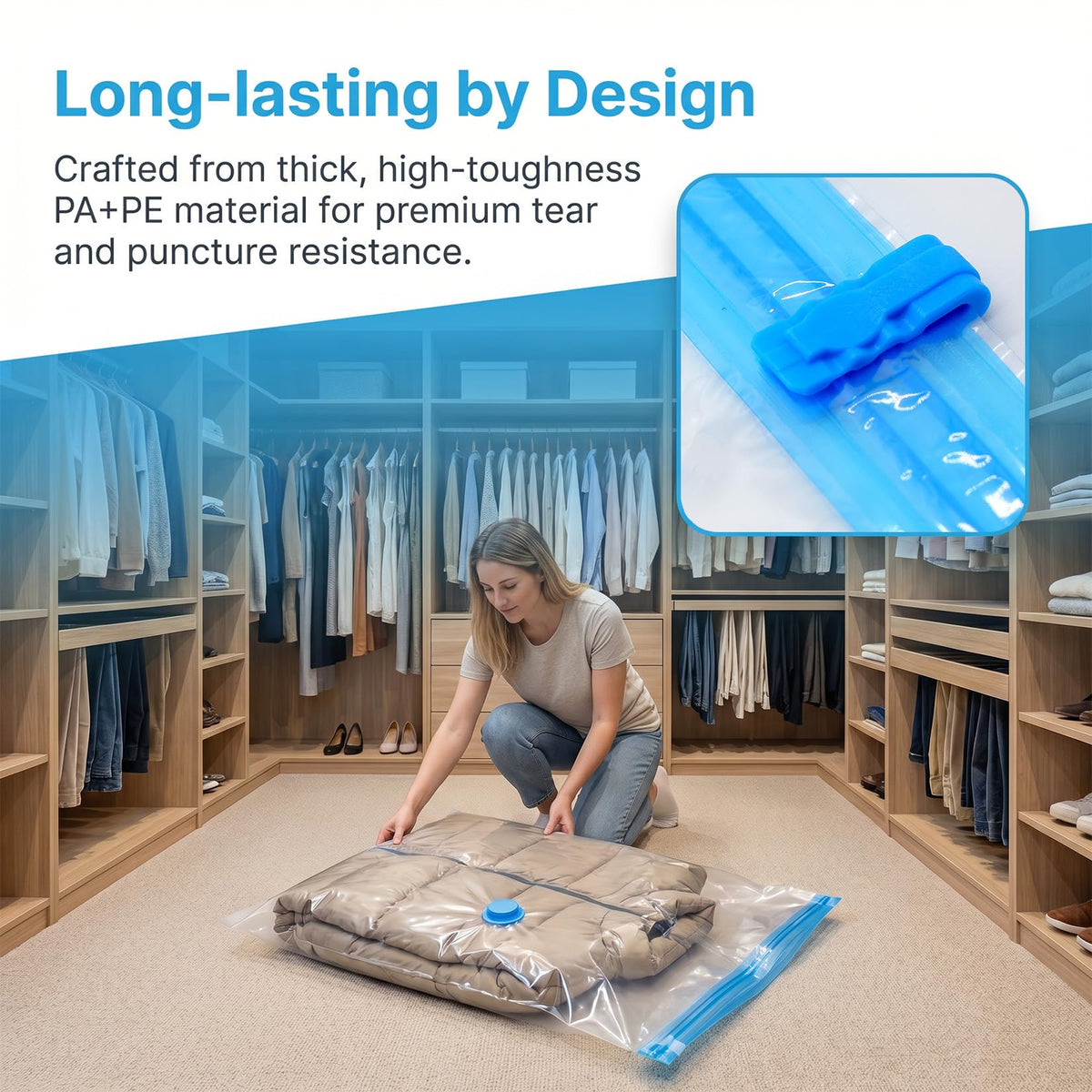 2 Pcs Space Saver Bags Vacuum Storage Bags Small Compression Zipper Storage Bags Vacuum Pack Bags for Clothes, Vacuum Bags for Clothes Travel Home