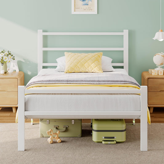 Feonase 3Ft Metal Single Bed Frame With Stylish Headboard And Footboard,Single Bed Frame Easy Assembly, Ample Under-bed Storage Space,White