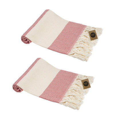 KZY LONDON Turkish Hand Towel Set of 2 - Towel for Kitchen and Bathroom - 50x100cm, 18,5x40 Inches