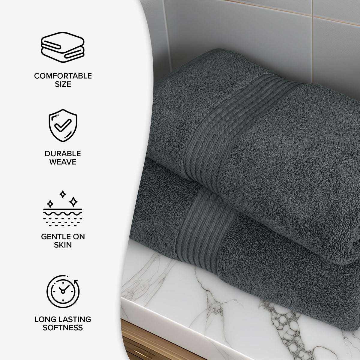 Luxury Set of 2 Jumbo Bath Sheets 100x150cm - Zero Twist 580 GSM Charcoal