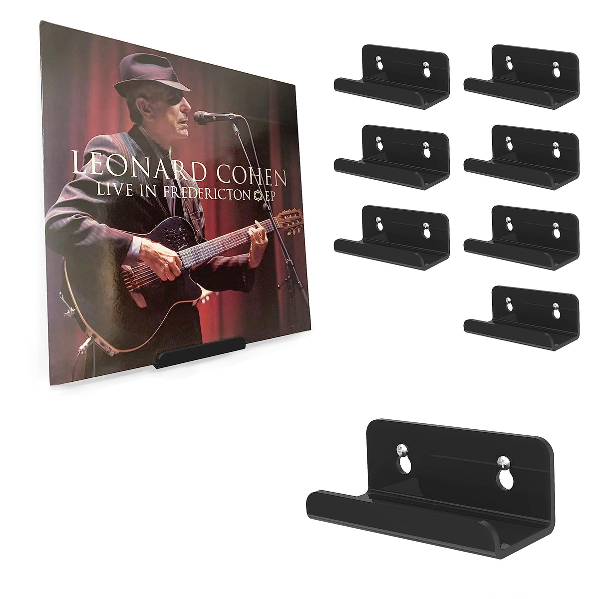 BLOLYO Clear Vinyl Record Shelf Wall Mount 8 Pack Black