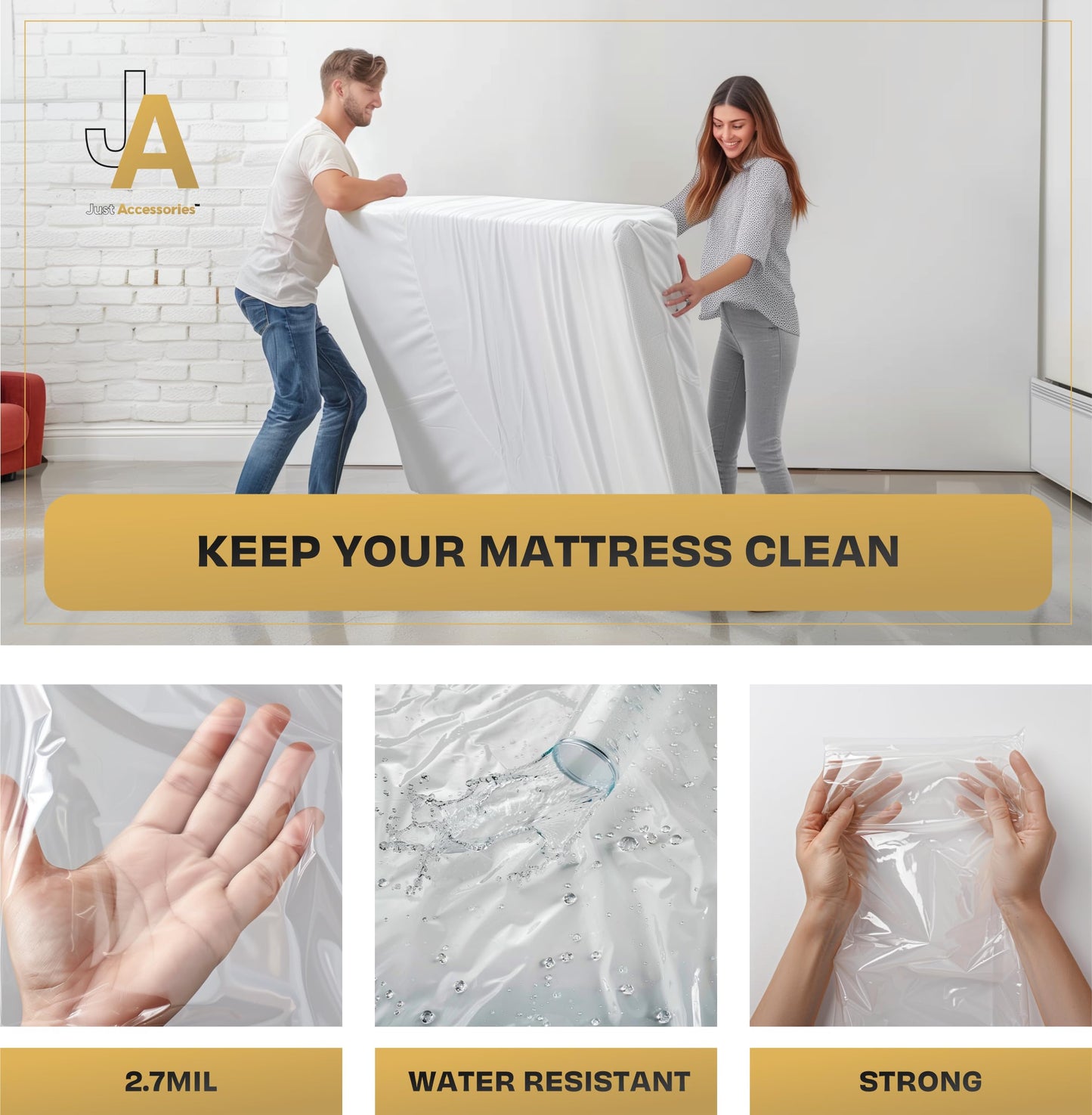 Just Accessories® Heavy Duty Mattress Bag For Storage Moving Removal Mattress Polythene Protector Cover (4ft 6" Double 4'6" Mattress Bag)