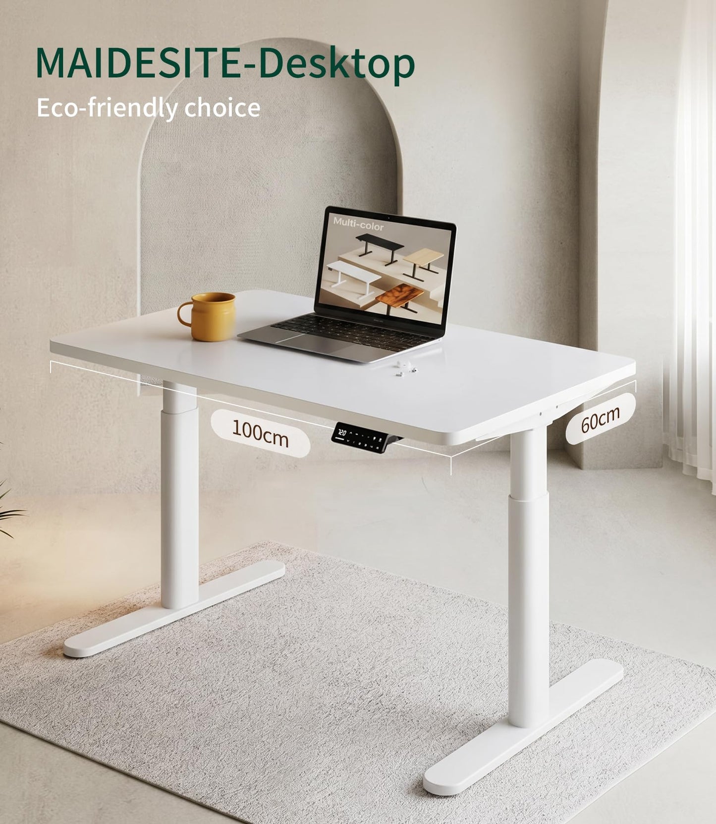 MAIDeSITe Table Top,Desktop for Height Adjustable Electric Standing Desk,White,100 * 60 * 2.5 cm