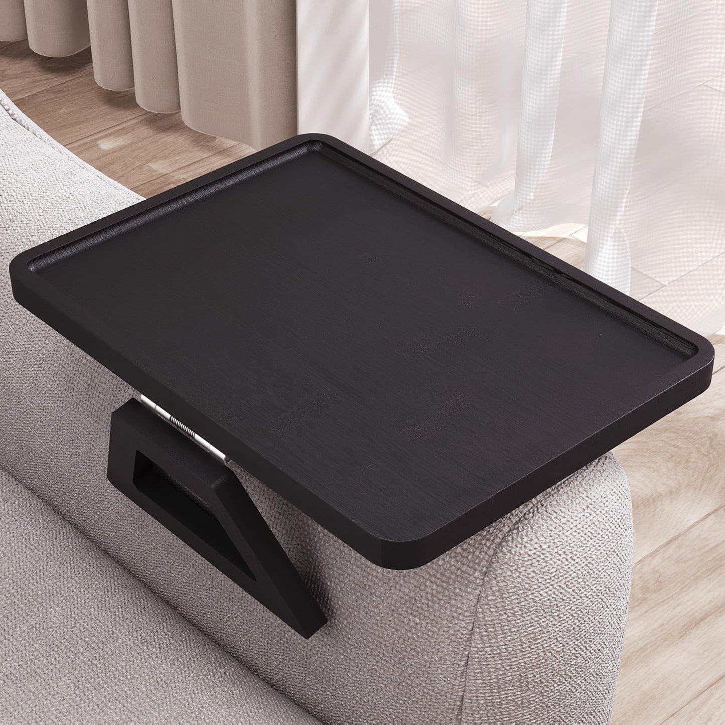Fibogollo Sofa Tray,Bamboo Folding Couch Arm Tray,Sofa Armrest Trays Clip-On Couch Desk for Drinks,Snacks,Phone,Remote Control (Black)