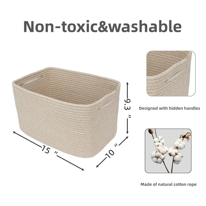 XUANGUO Rope storage Basket Bins Woven Basket for Organizing Shelves Rectangle Decorative Baskets For storage Clothes Toys Books Towels Square Wicker