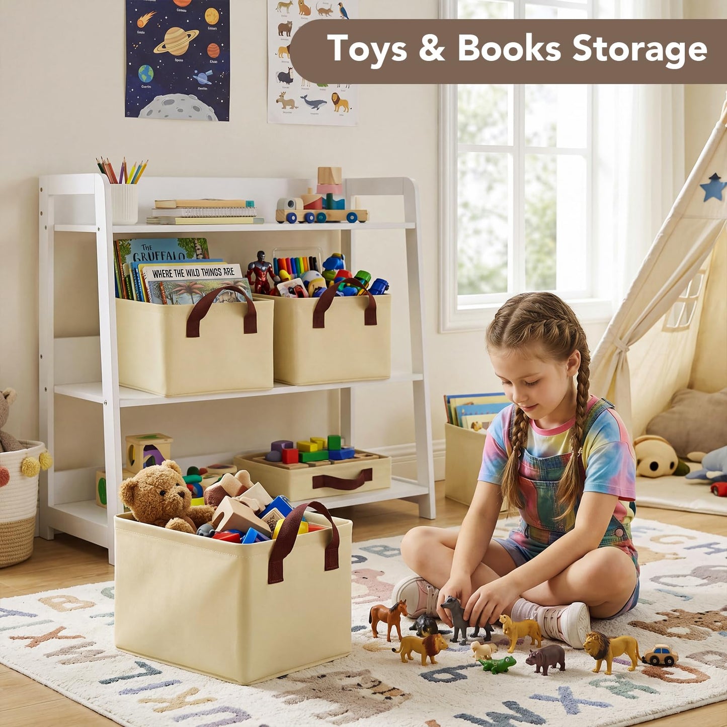4 Pack Storage Baskets for Shelf, Small Closet Organizers and Storage Beige