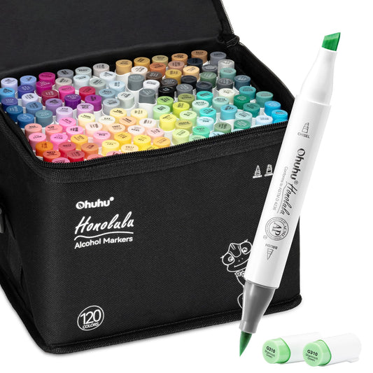 Ohuhu Alcohol Markers Brush Tip -Double Tipped Art Marker Set for Artist Adults Coloring Illustration - 120 Colors- Brush & Chisel Dual Tips- Honolulu