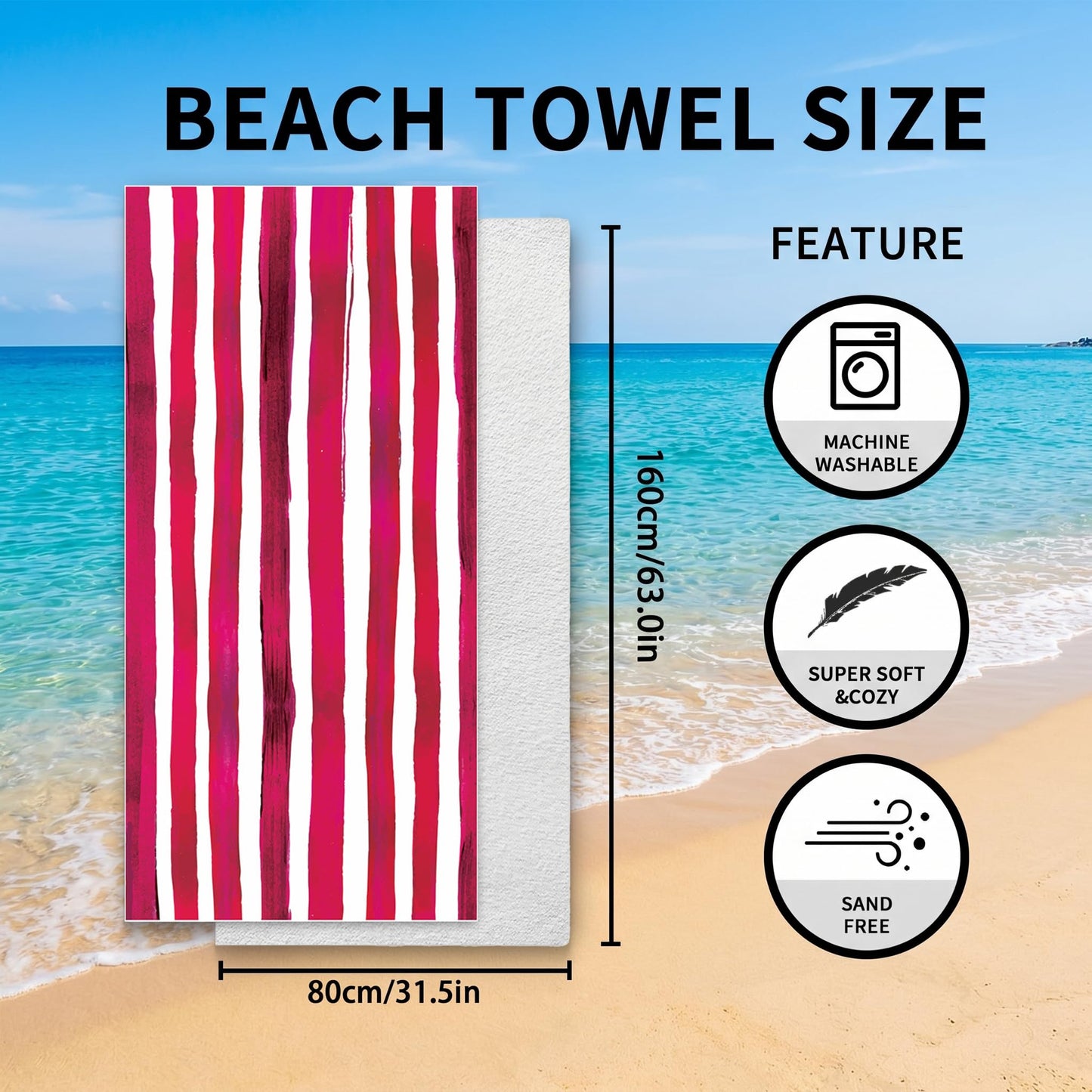 GZYUNFA Microfibre Beach Towel Extra Large 160x80cm – Oversized Sand Free Quick Dry Beach Towels for Adults