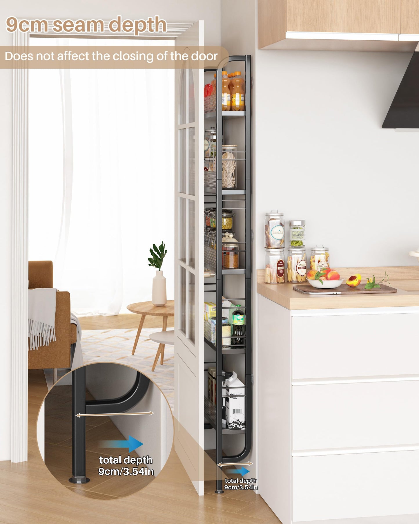 Ornestia Metal Narrow Storage Unit for Behind Door Storage,Black