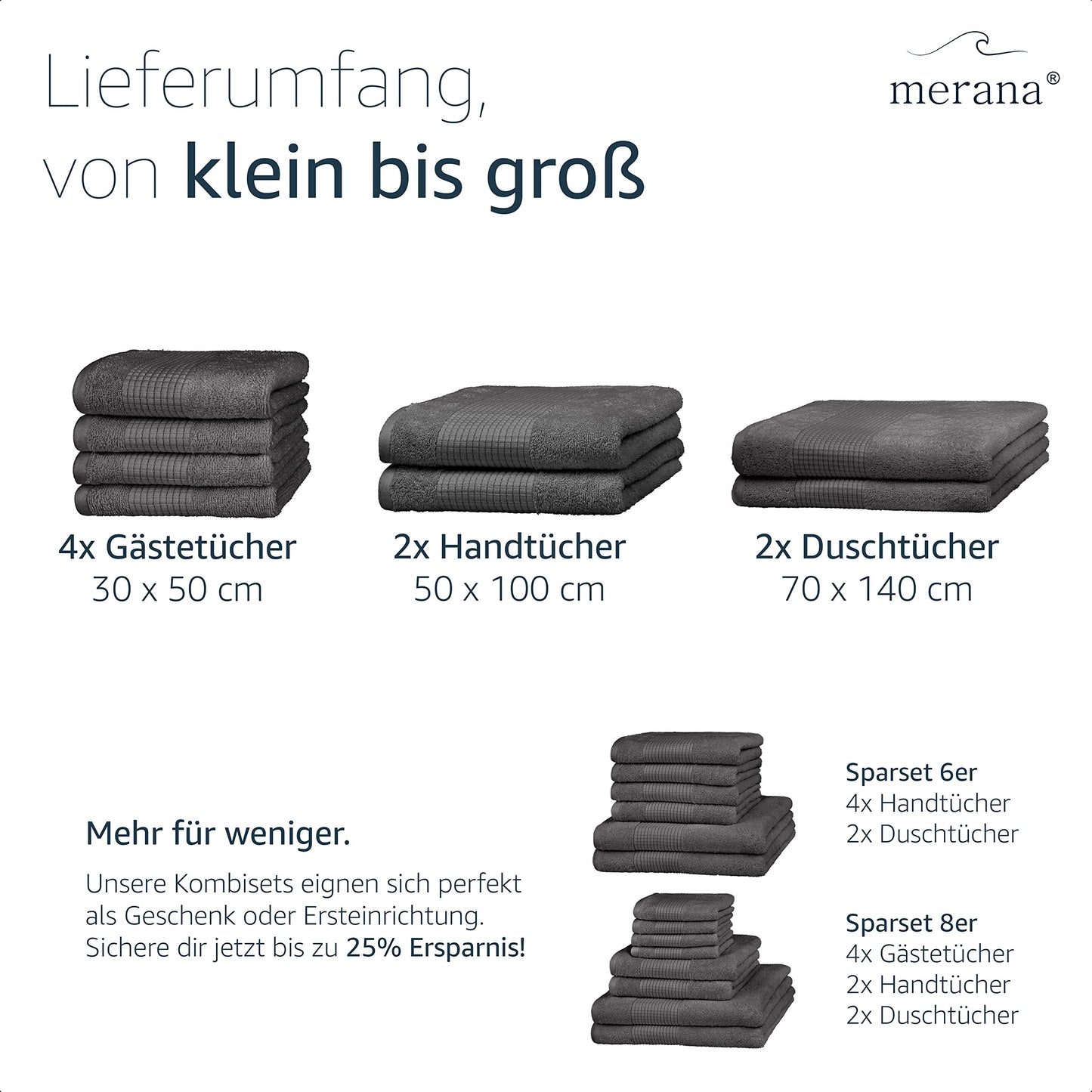 Merana Hand Towel Set, Absorbent, Soft and Lint-, Terry Towelling Guest Towel, Quality Made of Heavy Organic Cotton, 590 GSM