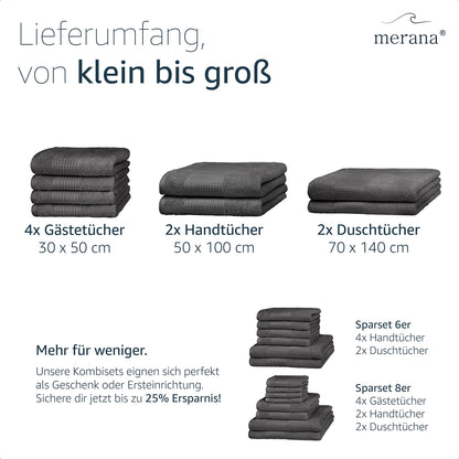 Merana Hand Towel Set, Absorbent, Soft and Lint-, Terry Towelling Guest Towel, Quality Made of Heavy Organic Cotton, 590 GSM