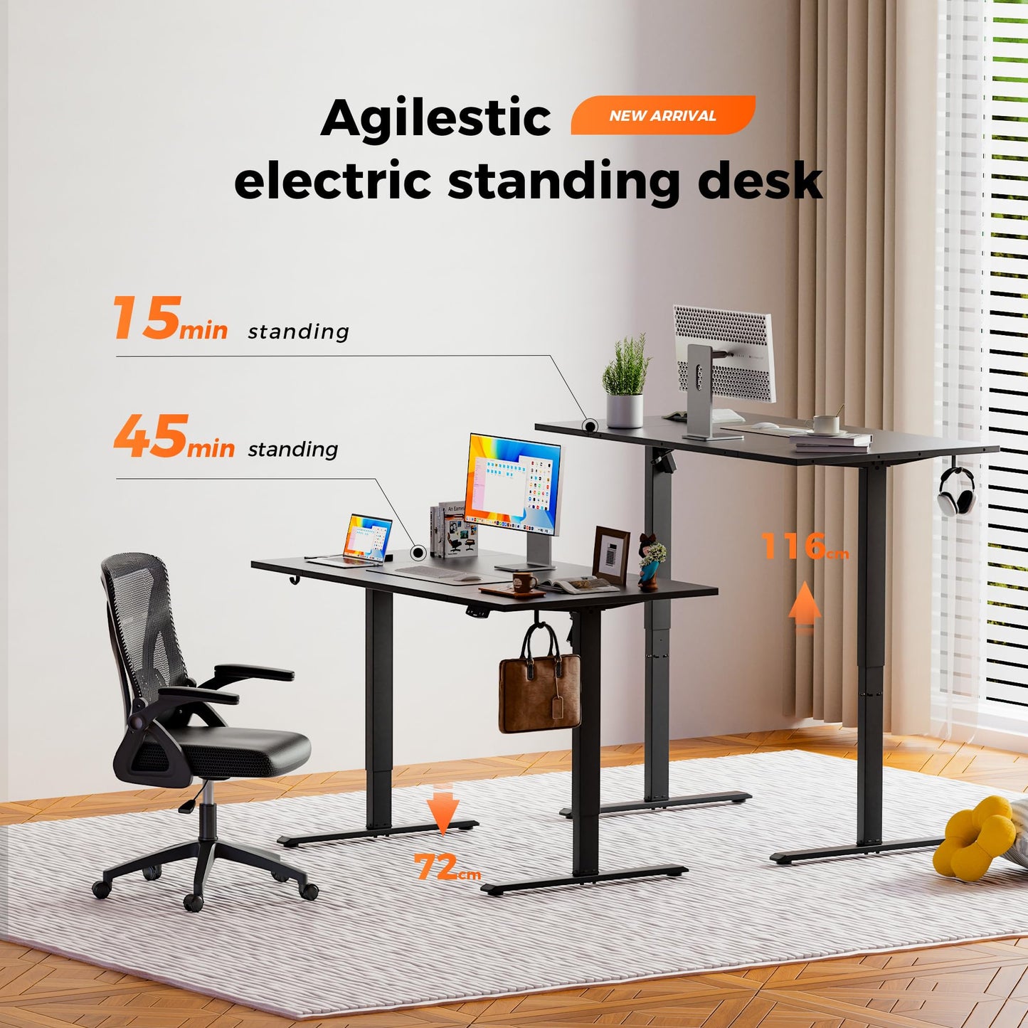 Agilestic Height Adjustable Electric Desk, 2 Memory Height, 140x80cm