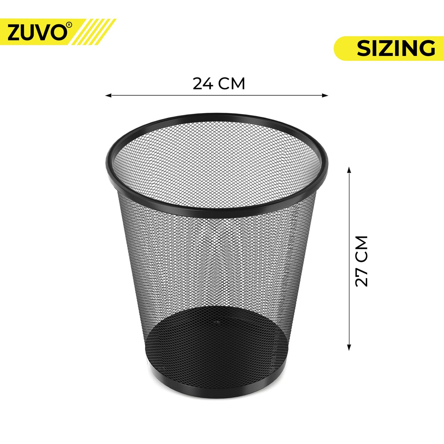 Zuvo Metal Mesh Waste Paper Bin, Small Bedroom & Office Bin, Black