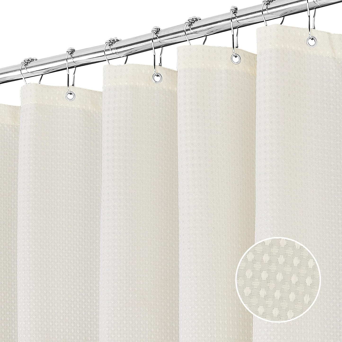 FIISAYL Shower Curtain for Bathroom, Weighted Hem, Waterproof and Anti Mould Resistant Waffle Fabric Curtains with 12 Hooks, Machine Washable